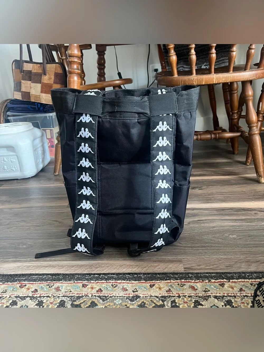 Kappa Black Backpack with White Repeating Logo Trim